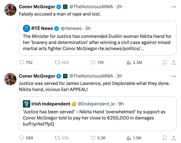 Conor McGregor reafirma su inocencia en una declaración de seguimiento después de ser declarado responsable de agresión sexual.