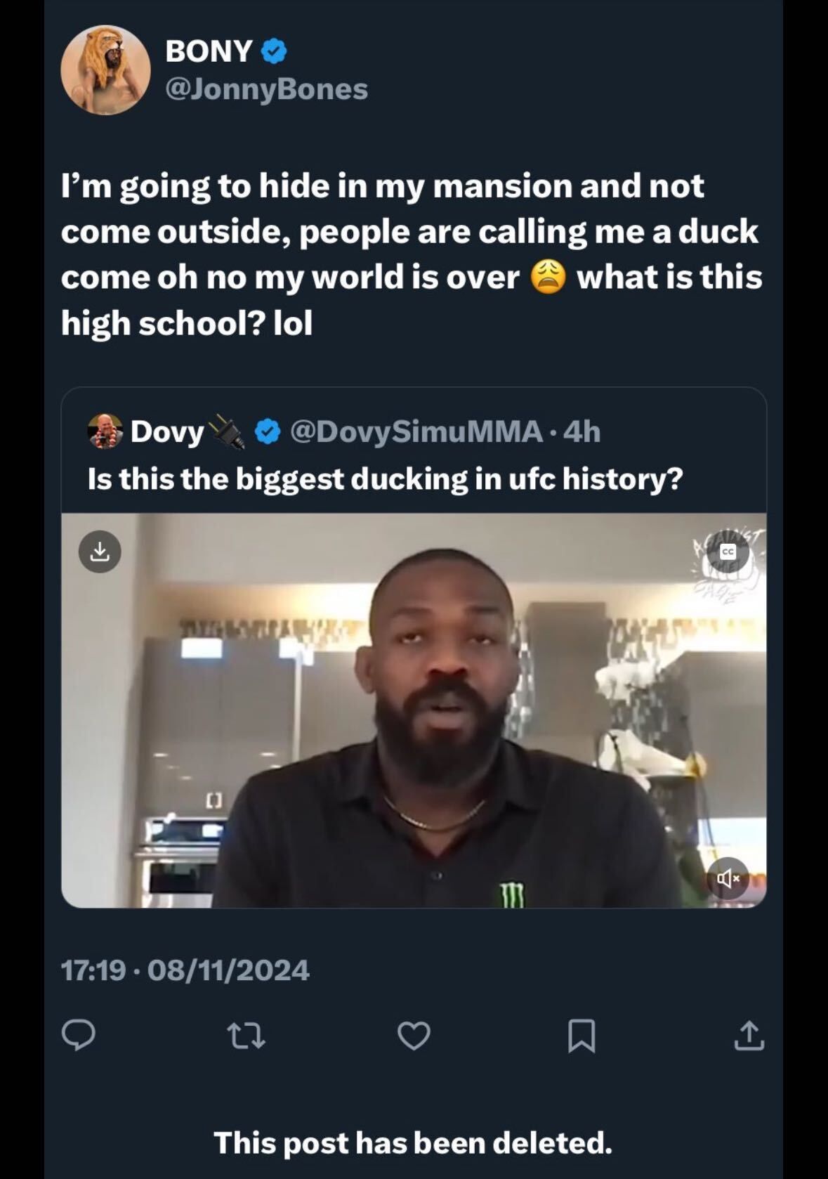 Jon Jones responde a los críticos que lo acusan de eludir la pelea con Tom Aspinall: '¿Qué es esta escuela secundaria? jajaja'